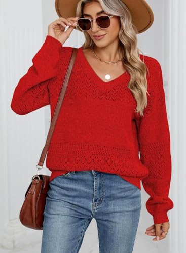 Image of JOCAFIYE Womens Sweaters Casual Long Sleeve V Neck Pullover Sweater Tops