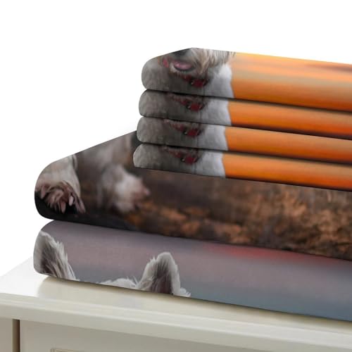 Parure de Lit Blanc Terrier Chien avec Housse Couette Microfibre 3D