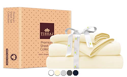 Tissaj Super King Size Bed Sheets Set - Natural Color - 100% GOTS Certified Organic Cotton - 300 TC - 4 Piece Bedding - 2 Pillow Cases, Flat Sheet & Fitted Sheet with 16 Inch Deep Pocket Tissaj Super King Size Bed Sheets Set - Natural Color - 100% GOTS Certified Organic Cotton - 300 TC - 4 Piece Bedding - 2 Pillow Cases, Flat Sheet & Fitted Sheet with 16 Inch Deep Pocket