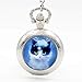 Produktbild Taschenuhr, Vintage-Stil, niedliche blaue Katze, handgefertigt, Silber-Quarz-Uhren, Kette