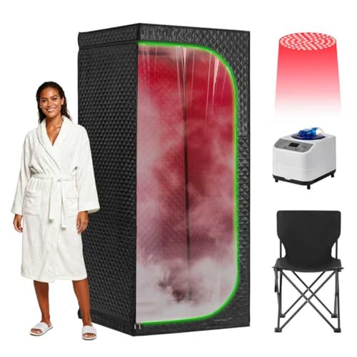 Fulove Steam Sauna Tent with Red Light Therapy, Portable Indoor Sauna with Steam Heating & Infrared Light, Foldable Personal Spa, Transparent Door