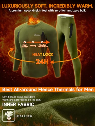 Image of romision Thermal Underwear for Men Stretch Fit, Fleece Base Layer Top & Bottom Set, Insulated Long Johns for Cold Weather Hunting