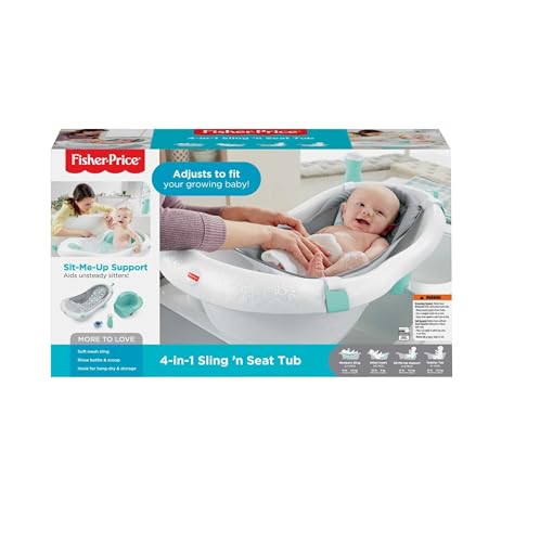 Image of Fisher-Price 4-in-1 Sling 'n Seat Tub, Bubbles, Convertible Baby to Toddler Bath Tub with Seat and Toys