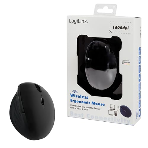 LogiLink ID0139 ergonomiczna mysz radiowa, 2,4 GHz, 1600 DPI, czarna
