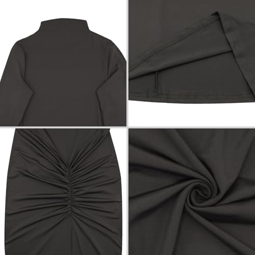 Image of Women's Sexy Turtleneck Long Sleeve Maxi Dress Elegant Ruched Bodycon Long Dress Casual Party Dresses