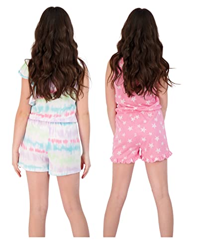 Sweet Butterfly Girls 2-Pack Sleeveless Knit Romper Printed Fashion Summer Clothes For Kids Stylish Multipack Set (Tie Dye- Pink Stars, 10-12) #TOP1