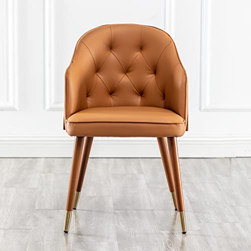 Lunling Faux Leather Upholstered Chair Mid Century Modern Dining Chairs Orange With Walnut Wood Frame For Kitchen Dining Living Room Chairs（Orange 1Pcs） #TOP3