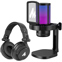 MAONO USB Gaming Microphone with Headphones, PC Computer Condenser mic with Noise Cancellation, RGB Lights, Mute for Streaming, Recording, Podcast, Chat, Twitch, YouTube, Discord, GamerWave, MH601