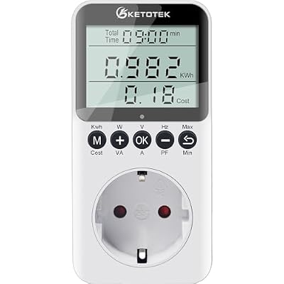 KETOTEK Medidor de Consumo Eléctrico, Enchufe Medidor de Energía con Pantalla LCD, Monitor de Electricidad, Protección contra Sobrecarga 3680W/16A