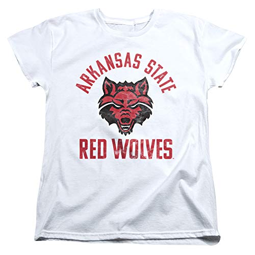 Arkansas State University Official Red Wolves Logo Women's T Shirt,White, Small