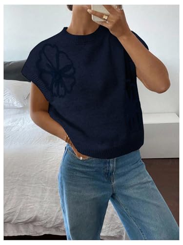 Image of SOLY HUX Women's Short Sleeve Sweater 3D Floral Sweaters Pullover Tank Tops Knit Vest Trendy Fashion Clothing