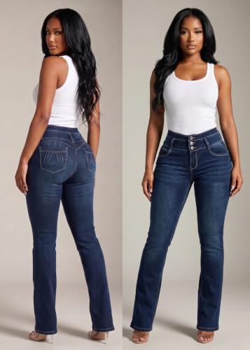 Image of Moda Xpress Women's Butt Lifting High Waisted Bootcut Jeans - Stretchy, Comfortable Flare Jeans in Junior Size Vintage Style