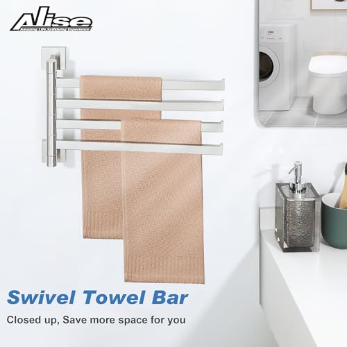 Alise Swivel Towel Rack, 4-Arm Towel Bar, Space Saving Towel Rack Wall Mount Drying Towel Holder, Swing Out Towel Holder for Bathroom Kitchen Toilet, Square SUS304 Stainless Steel, Brushed Nickel by Alise - Image 3