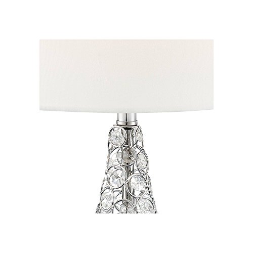 360 Lighting Sergio Modern Accent Table Lamps 23 1/2" Tall Set Of 2 With Usb Charging Port Chrome Clear Acrylic White Drum Shade For Bedroom Living Room House Desk Bedside Nightstand Office #TOP3