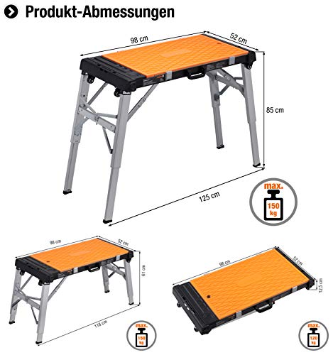 Meister Universele werkbank 4-in-1 - opstapkruk - rolplank - transportroller - 85 cm werkhoogte - met opbergvakken en omkeerbaar werkblad/in hoogte verstelbare gereedschapsbank/werktafel / 9079620 - Afbeelding 4