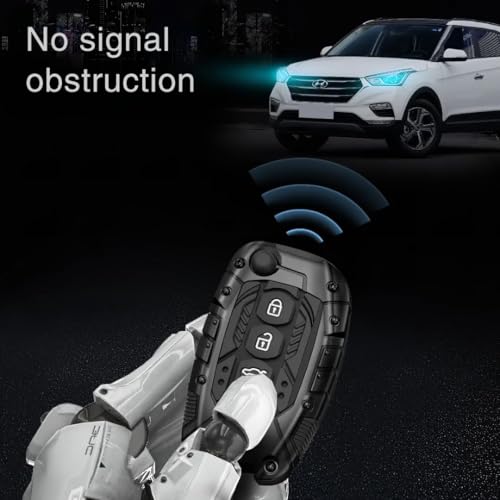 Image of REWOP Metal Black Car Key Protective Shockproof Cover /Case and Keychain Compatible with Hyundai Alcazar, Aura, Creta, i10 Grand Nios, i20 Elite, Tucson, Verna, Venue, Xcent, Exter (3-Button Flip Key)