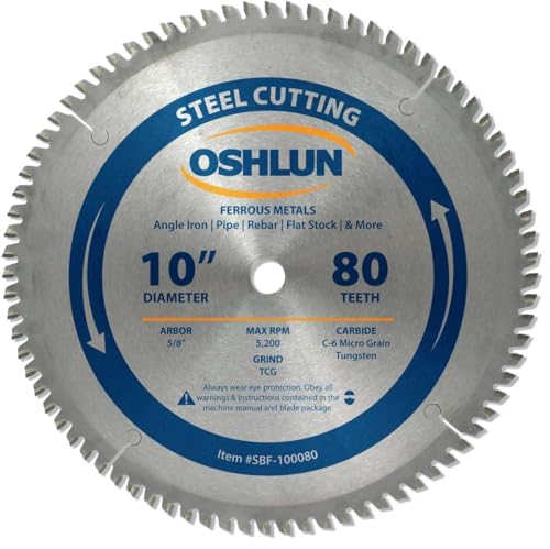 Oshlun SBF-100080 10-Inch 80 Tooth TCG Saw Blade with 5/8-Inch Arbor for Mild Steel and Ferrous Metals