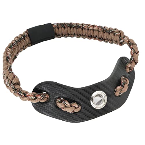 Sunya Archery Bow Wrist Sling, Paracord Strap Comfortable On Hand.fit Bow Stabilizer. Full Grain Leather Yoke With Carbon Fiber Texture. (Waterfowl Camo 22Cb) #TOP7