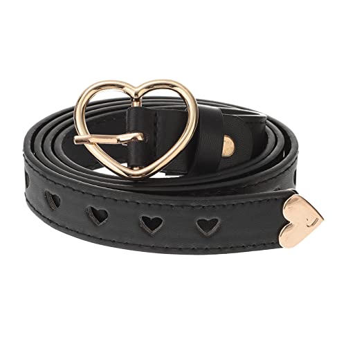 Adjustable Women Dress Waist Belt with Hollow Out Heart Buckle Stylish PU Lady Waistband for Casual and Formal Outfits Elegant Black Waistband for Jeans Skirts Dresses