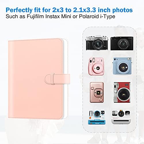 256 Pockets Mini Photo Album, KENOBEE Album Wallet Book for Fujifilm Instax 11 Mini 9 Mini 8 Mini Link, Polaroid Snap Z2300 PIC-300 SocialMatic Instant Cameras & Zip Instant Printer, Pink