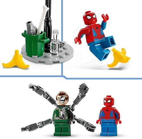 LEGO Marvel Pościg na motocyklu: Spider-Man vs. Doc Ock, Motor-Zabawka dla 6-latka z Superbohaterem, Miotacz Klocków i Pajęcze Blastery, Zestaw do Zbudowania z Minifigurkami, prezent Marvel76275