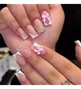 24pcs White French Tip Press on Nails Short Square Fake Nails Rhinestones Full Cover Tip Glitter ...