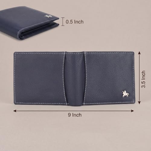 Image of LONDON ALLEY Slavia Blue Leather Wallet for Men, 6 Card Slot | RFID Protected