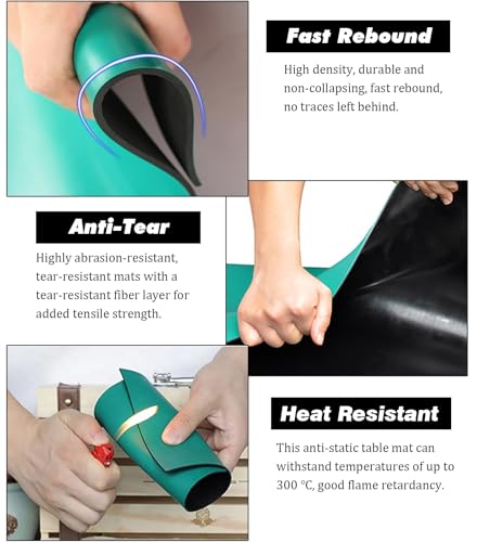 Tappetino antistatico a doppio strato per elettronica, spessore 2 mm, per saldatura in PVC ad alta temperatura, tappetino per pavimento ESD per laboratorio, garage, capanno degli attrezzi (nero, 1,2 x