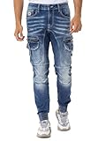Cipo & Baxx Herren Jeanshose Cargotaschen Freizeithose Denim Reißverschluss Baumwolle Hose CD845 Blau W29 L32