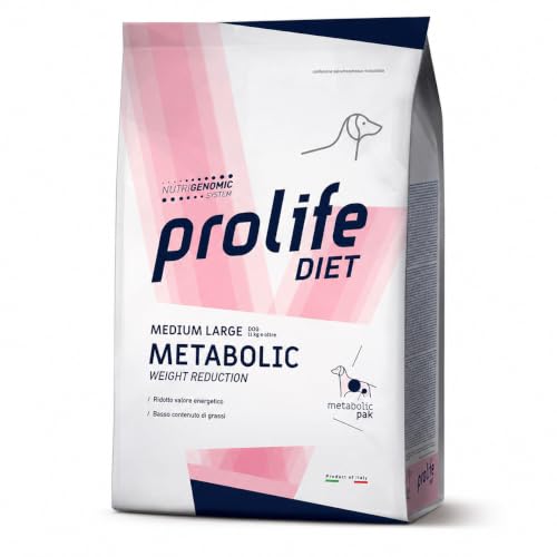 Prolife Crocchette Dietetiche per Cani Diet Metabolic Weight Reduction Medium/Large 8 kg – Alimento Completo per Cani Adulti di Taglia Media e Grande, per la Riduzione dell’Eccesso di Peso