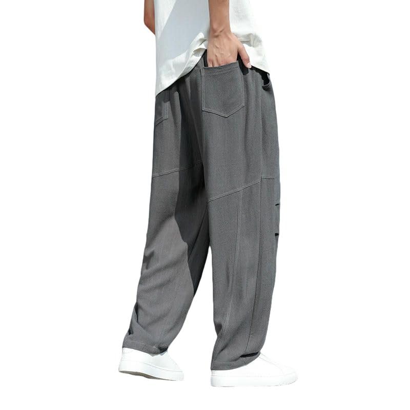 Pantalon homme coton et lin coupe droite ample à cordon - 3