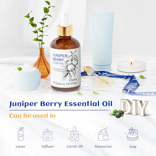 Image of HIQILI 1 Fl Oz Juniper Berry Essential Oil, 100% Pure Undiluted for Diffuser, Skin - 30ml