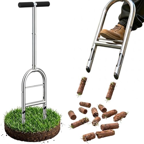 Manual Lawn Aerator Tool - Core Aerator with Step-to-Eject Technology for Never-Clogging Lawn Aeration Heavy-Duty Steel Construction Easy DIY Plug Aerator for Healthier Grass and Yard (Black)