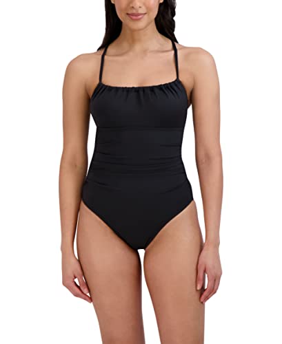 Bcbgmaxazria Women's Standard One Piece Swimsuit Adjustable Ruched Bodice Tummy Control Quick Dry Bathing Suit, Solid Black #TOP7