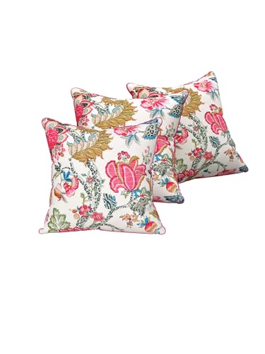 Image of Pure Cotton Quilted Cushion Cover 16x16 Inch | Anokhi Print Decorative Throw Pillow Cover | Soft Cotton Sofa Cushion Cover with Hidden Zipper | Living Room Bedroom Home Decor
