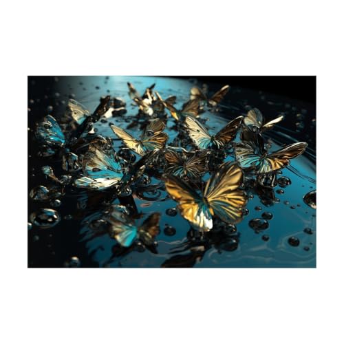 Lienzos modernos de diseño artístico con mariposas doradas sobre fondo oscuro