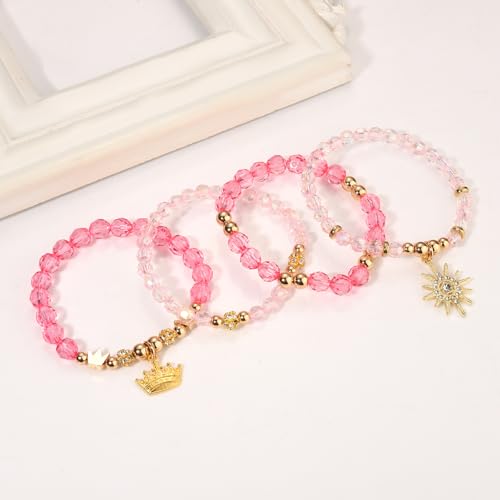Image of NLCAC Pink Green Witch Princess Friendship Matching Bracelets Crown Witch Hat Bracelets for Elphaba Glinda Fans Witch Merch Jewelry BFF Couples Accessories Gifts