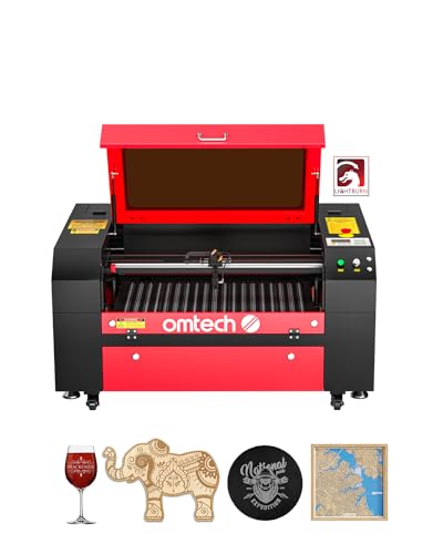 OMTech 60W CO2 Laser Engraver with LightBurn, 28x20 Inch Laser Engraving Cutting Machine with Autolift 4 Way Pass Air Assist Water Pump, Commercial Laser Engraver Cutter for Wood Glass Acrylic More