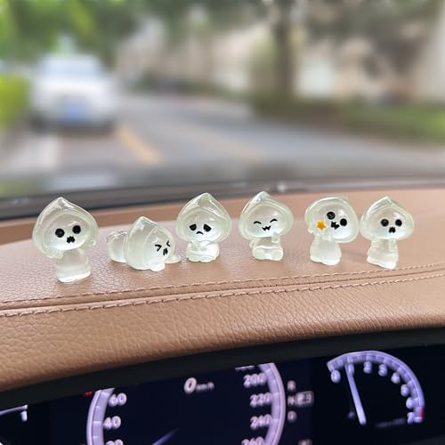YeeSingLon 6PCS Halloween Car Dashboard Decorations, Luminous Ghost Decor for Women Rear View Mirror Ornament, Glow in The Dark Car Accessories Interior Dashboard for Home Office