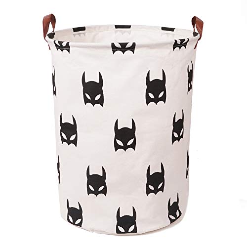 LINENLUX Dirty Clothes Laundry Storage Basket for Bedroom Bathroom Kids Linen Cotton White and Black Superhero 15.7