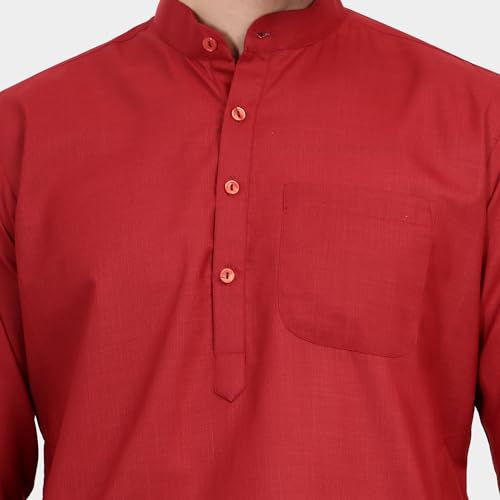 Image of Men's Cotton Blend Blend Knee Length Solid Color Style Stright Long Mandrin Collor Ethnic Casual Wear Kurta Only