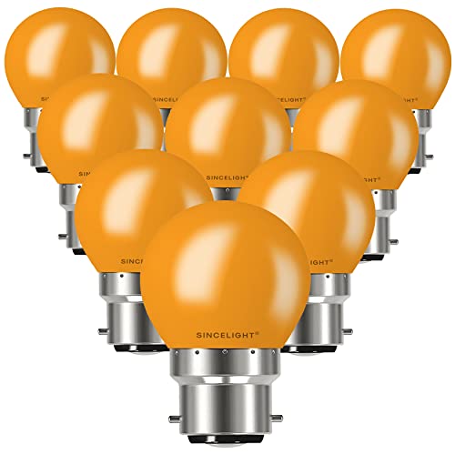 SINCELIGHT B22 LED Orange Coloured Bulbs 1W Festive Decorative Garden Party Light,Pack of 10, B22 ( Bayonet Cap )