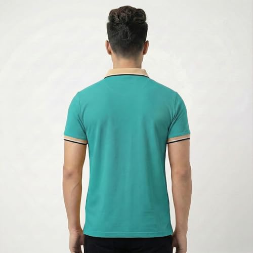 Image of Men's Regular Fit Solid Half Sleeve Casual Tipping Collar Polo T-Shirt