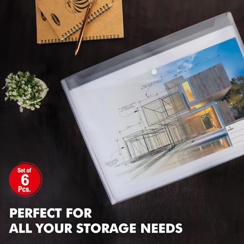Image of Polen 6 Pcs A3 Size Folder with 20 microns Professional Expanding Transparent File (Specially for Architecture documents and Paintings) White Transparent Sheet, Big Size Button Folder.