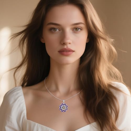 Chakra Necklace Sterling Silver Purple Lotus Pendant Yoga Lotus Jewelry Gift for Women2