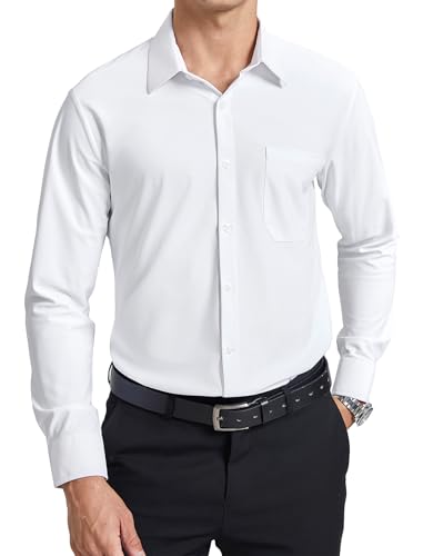 Enlision Camisa Blanca Hombre Manga Larga Camisa Stretch Sin Plancha Cuello con Botones Ajuste Regular Formal Negocios Oficina con Bolsillo M