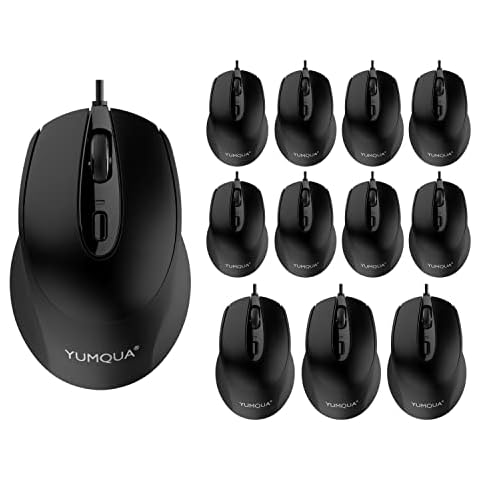 YUMQUA Computer Mouse Wired 12 Pack, USB Mouse PC Mice Bulk with Cord, Office Home Classroom Silent USB Optical Corded Mouse with 2 Adjustable DPI, for PC Desktop Computer Mac Laptop Cover