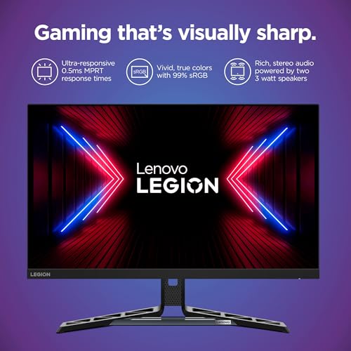 Image of Lenovo Legion R27q-30 Gaming Monitor, 27 inch QHD Display, 180Hz, 0.5ms Response, AMD FreeSync Premium, Lift /Tilt /Pivot /Swivel Stand, HDMI 2.1 and DisplayPort 1.4, 350 nits, Raven Black