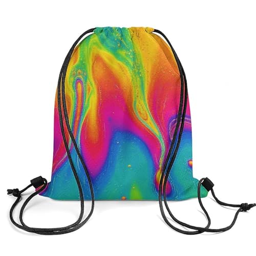 Image of Large Capacity Beam Backpack Drawstring Sack for Basketball Sports Gear Travel Storage Men Women Unisex, Watercolor Fantasy Color Neon Bags
