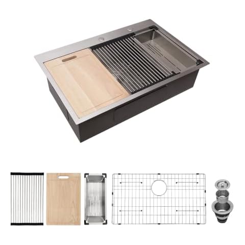 Kitchen Sink Drop In - GhomeG 28 Inch Drop In Sink Topmount Ledge Workstation 18 Gauge Stainless Steel Single Bowl Drop Sink Bar Prep Sink Laundry Sink Cover